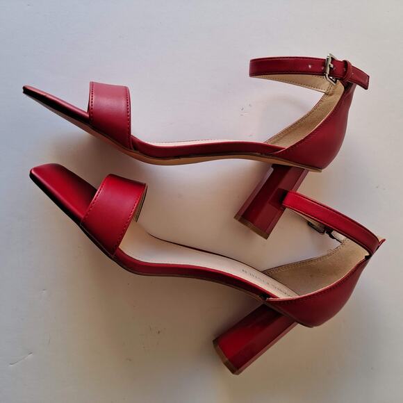 Marc Fisher Korita Crimson Red Ankle Strap Square Toe Heeled Sandals Size 9 M - Picture 9 of 16
